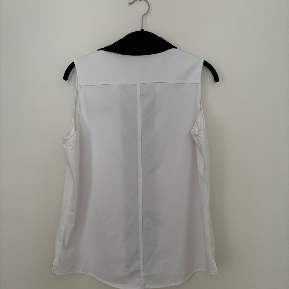 Belyn Key White Sleeveless Polo with Black Center and Light Blue Trim - Picture 3 of 3